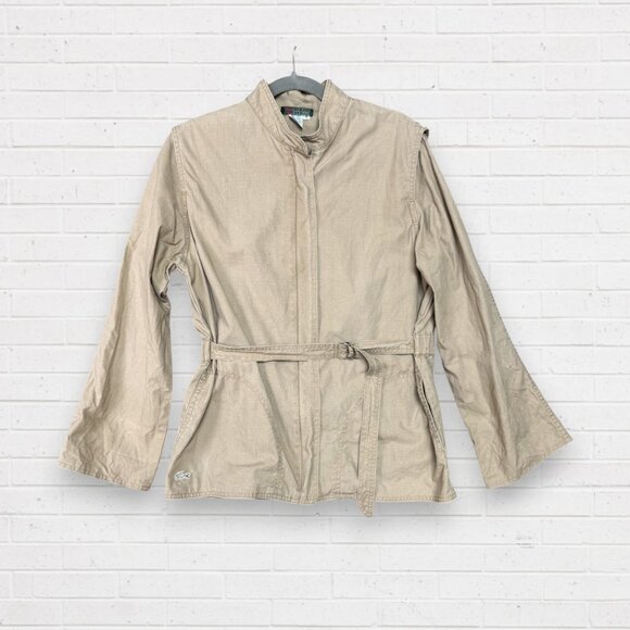 IZOD for Her LACOSTE Vintage 80s Tan Croc Preppy Lightweight Canvas Jacket M - Picture 1 of 10